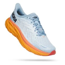 HOKA Clifton 8 Weiß Grau Orange Damenschuhe