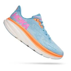 HOKA Clifton 9 Damen Laufschuhe Hellblau/orange/rosa